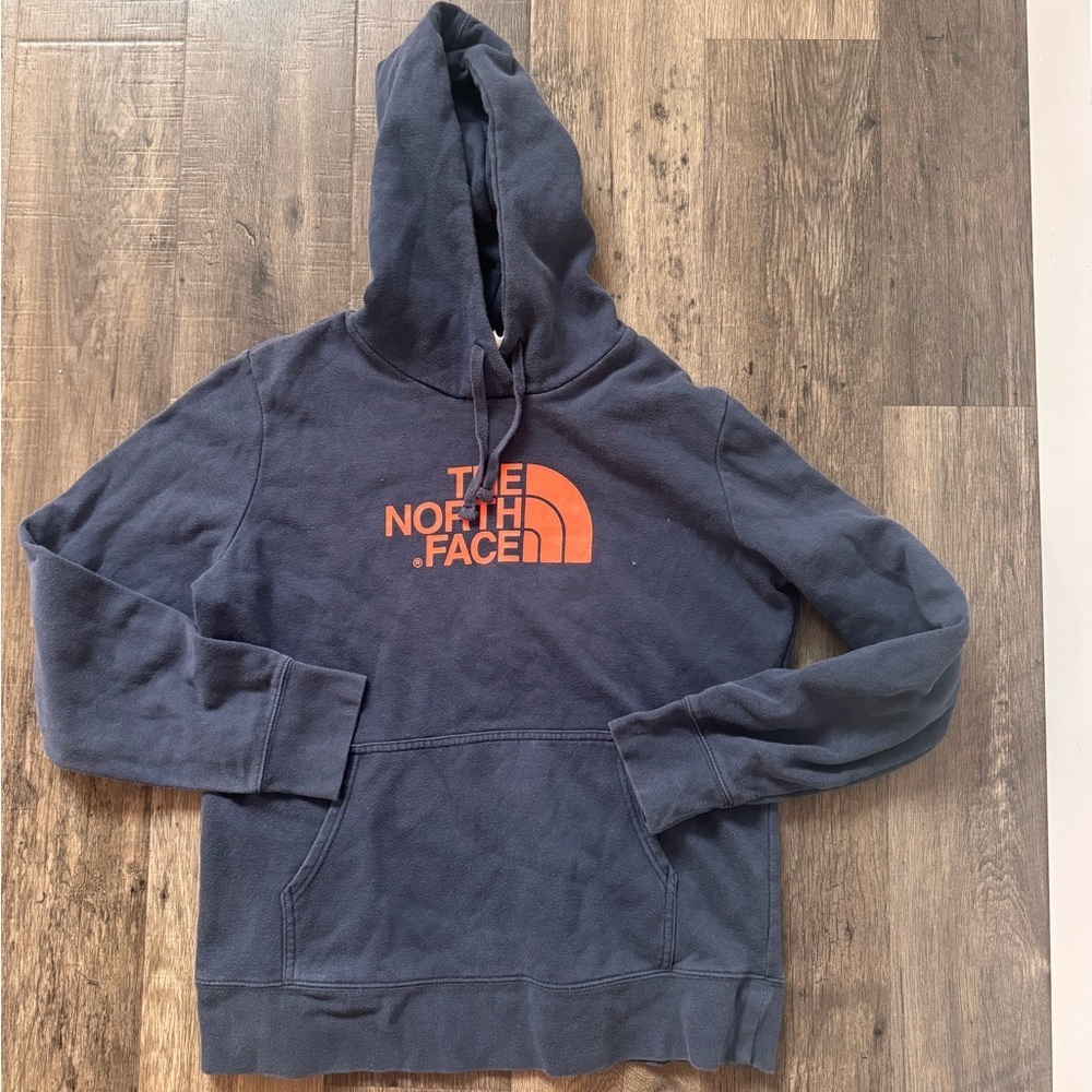 The North Face Navy Pullover Hoodie with Orange Logo